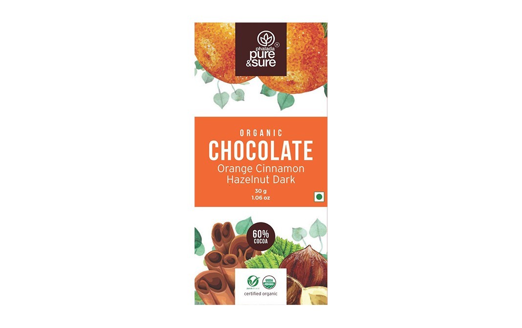 Pure & Sure Organic Chocolate Orange Cinnamon Hazelnut Dark   Pack  30 grams